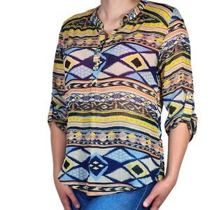 About a girl LA tribal print button down shirt